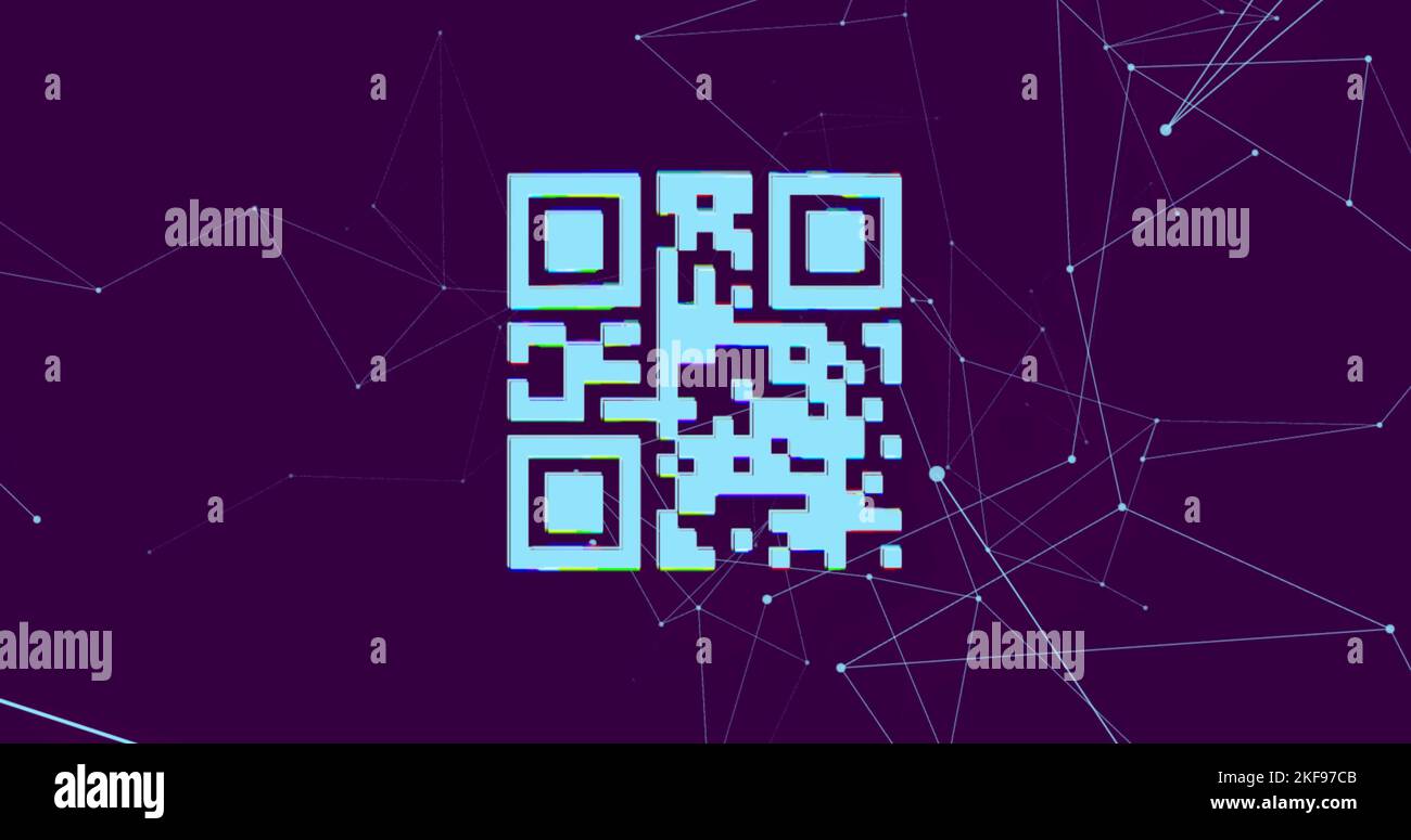 QR code scanner over network of connections against blue background ...
