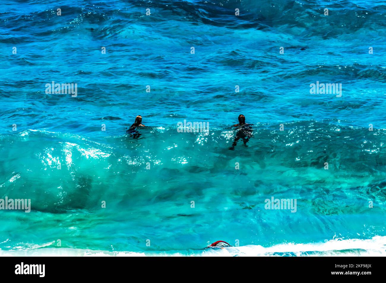 Colorful Swimmers Body Surfers Waiting for Waves Makapuu Beach Honolulu Oahu Hawaii Makapuu one