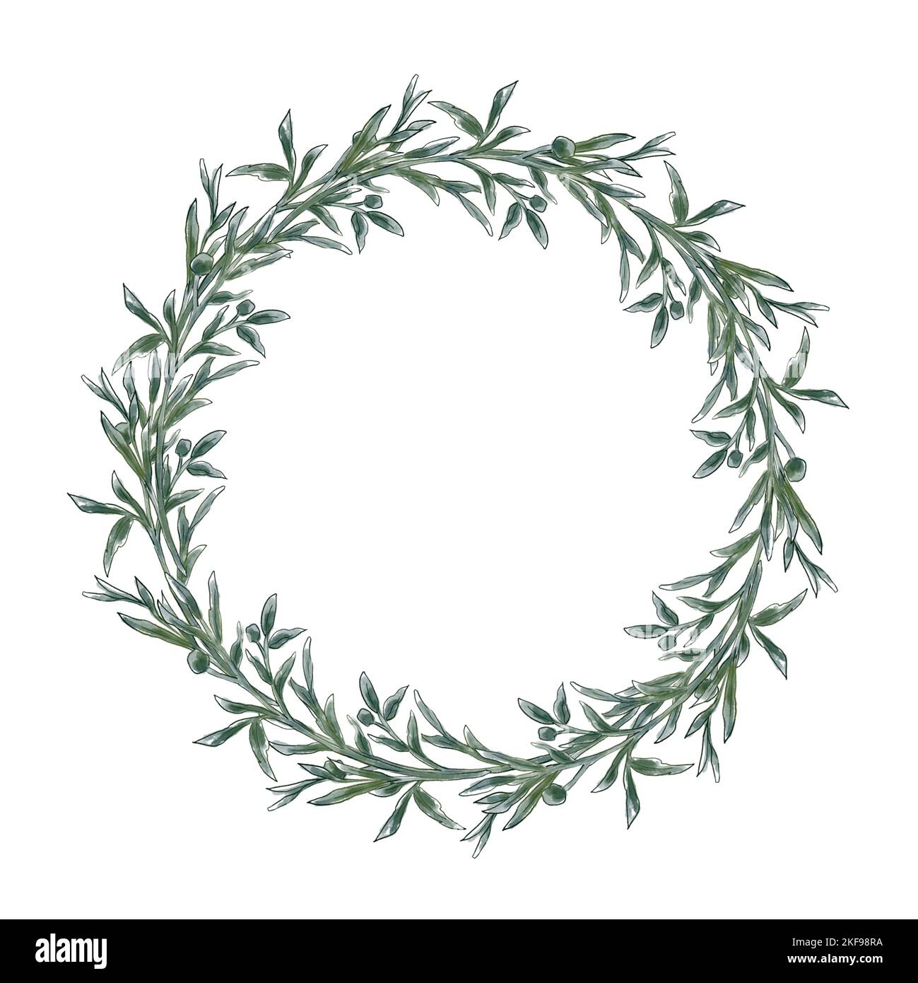 Floral wreath of green branches and leaves. Floral Design elements ...