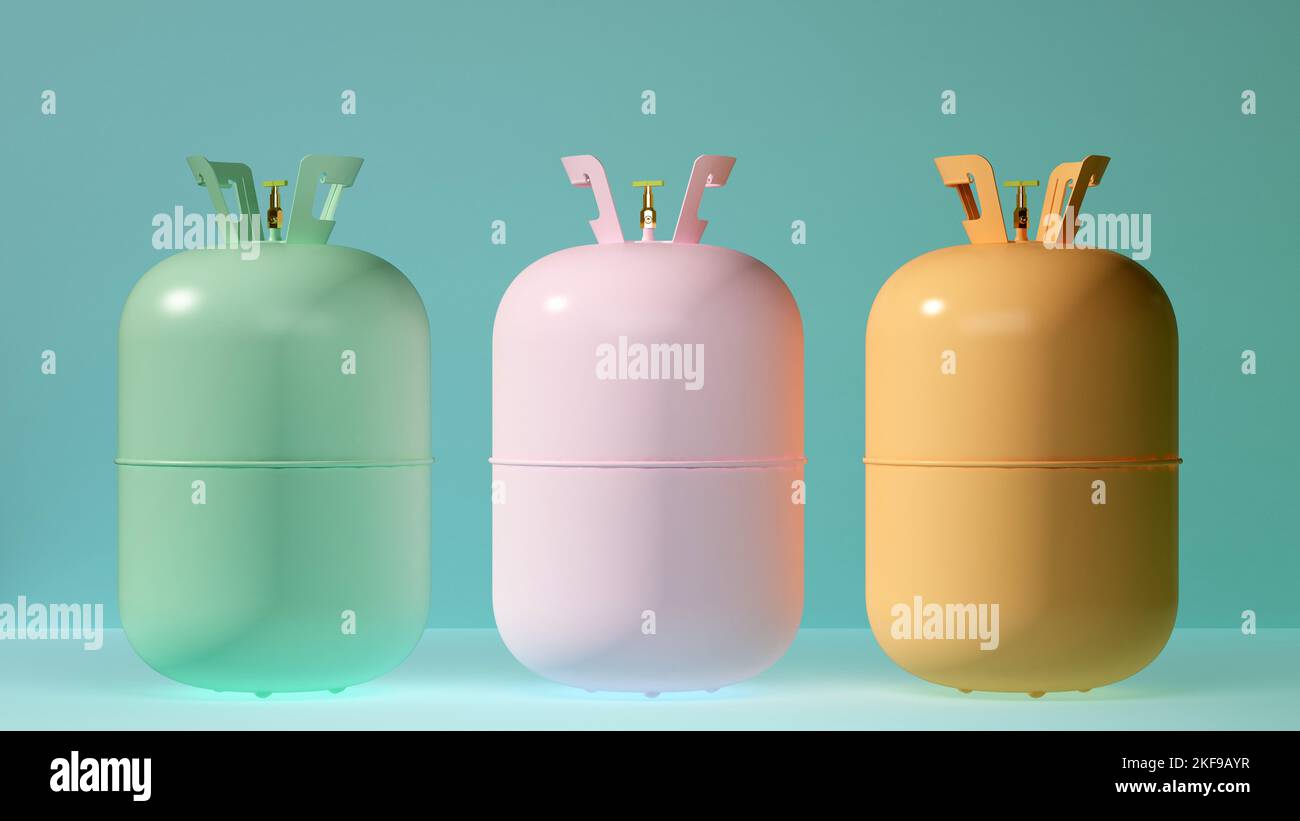 three of colorful freon tanks. 3d rendering Stock Photo Alamy