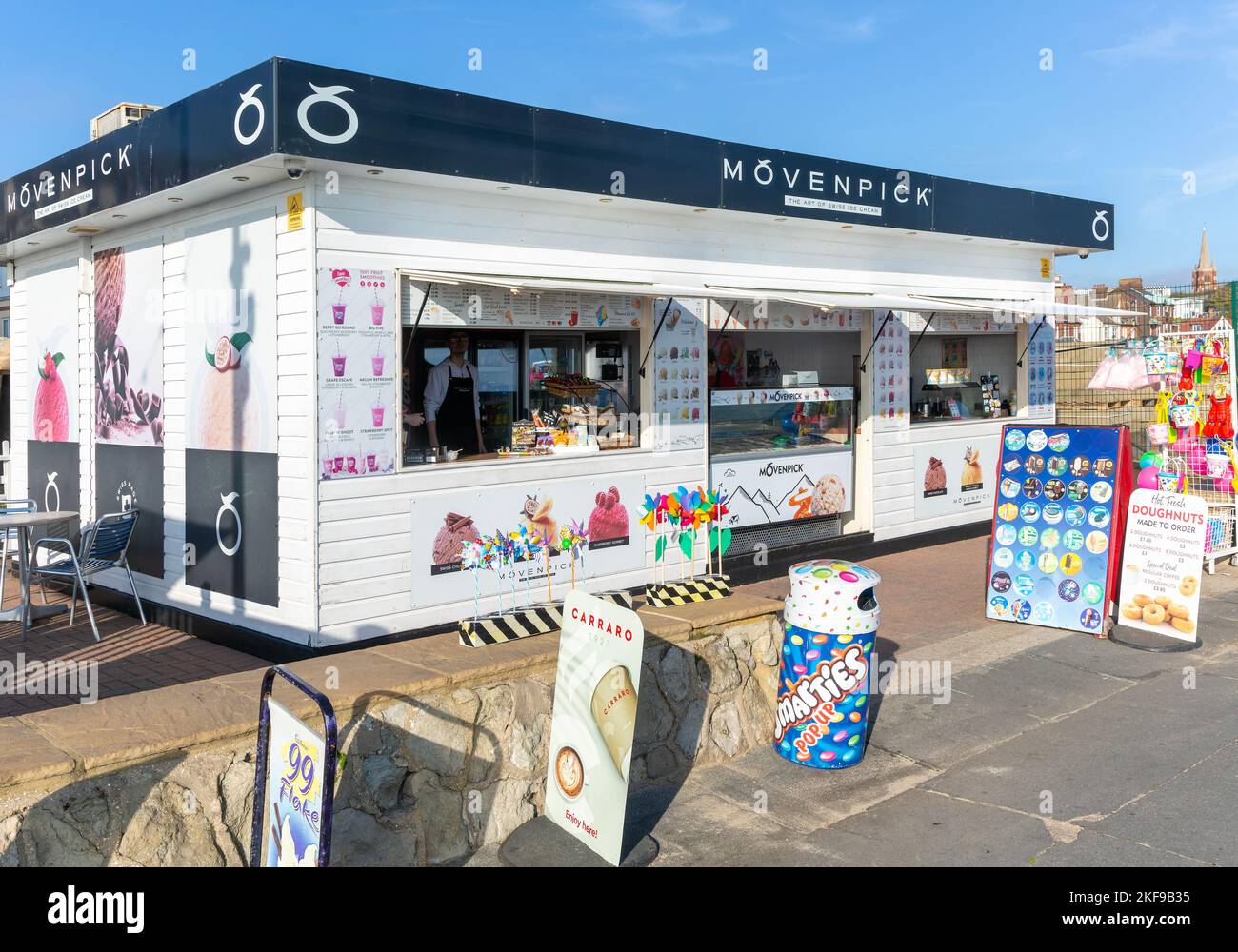 Movenpick ice cream stall on seafront, Felixstowe,  Suffolk, England, UK Stock Photo