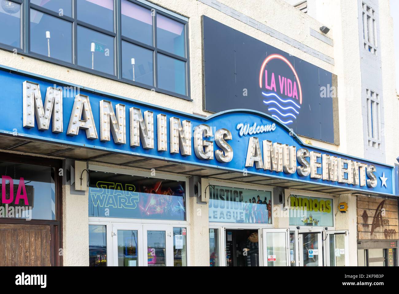 Sign for Mannings amusementa centre arcade, Felixstowe, Suffolk, England, UK Stock Photo