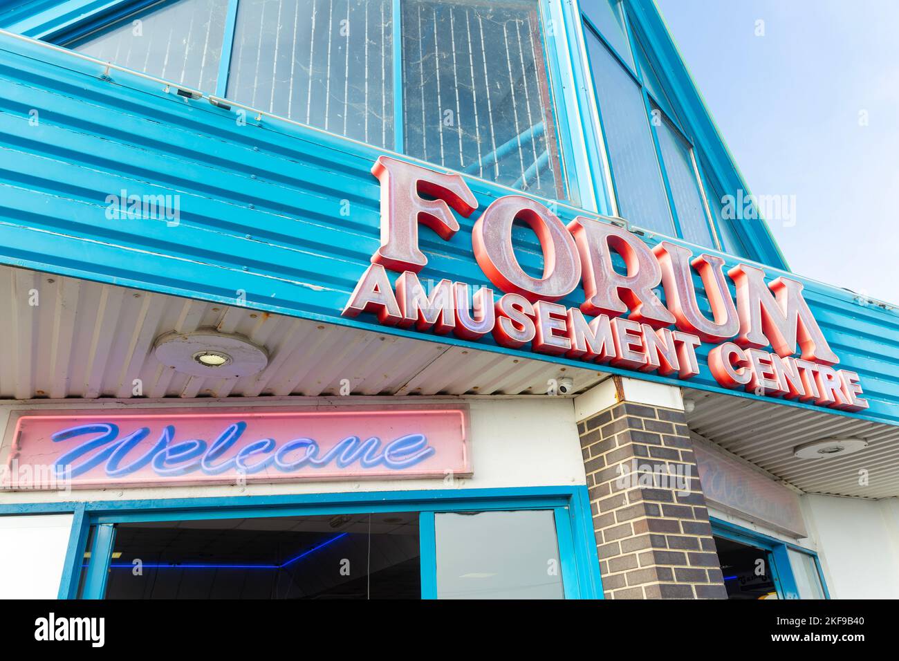 Sign for Forum amusement centre arcade, Felixstowe, Suffolk, England, UK Stock Photo