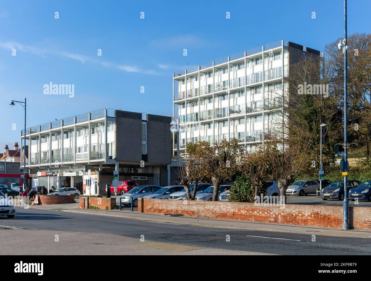 1960s style block of flats on the seafront at Felixstowe, Suffolk, England Stock Photo