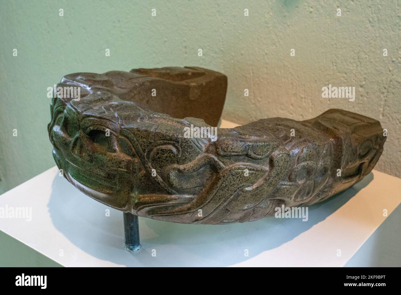 An intricately carved stone yoke from the ritual Mesoamerican ball game