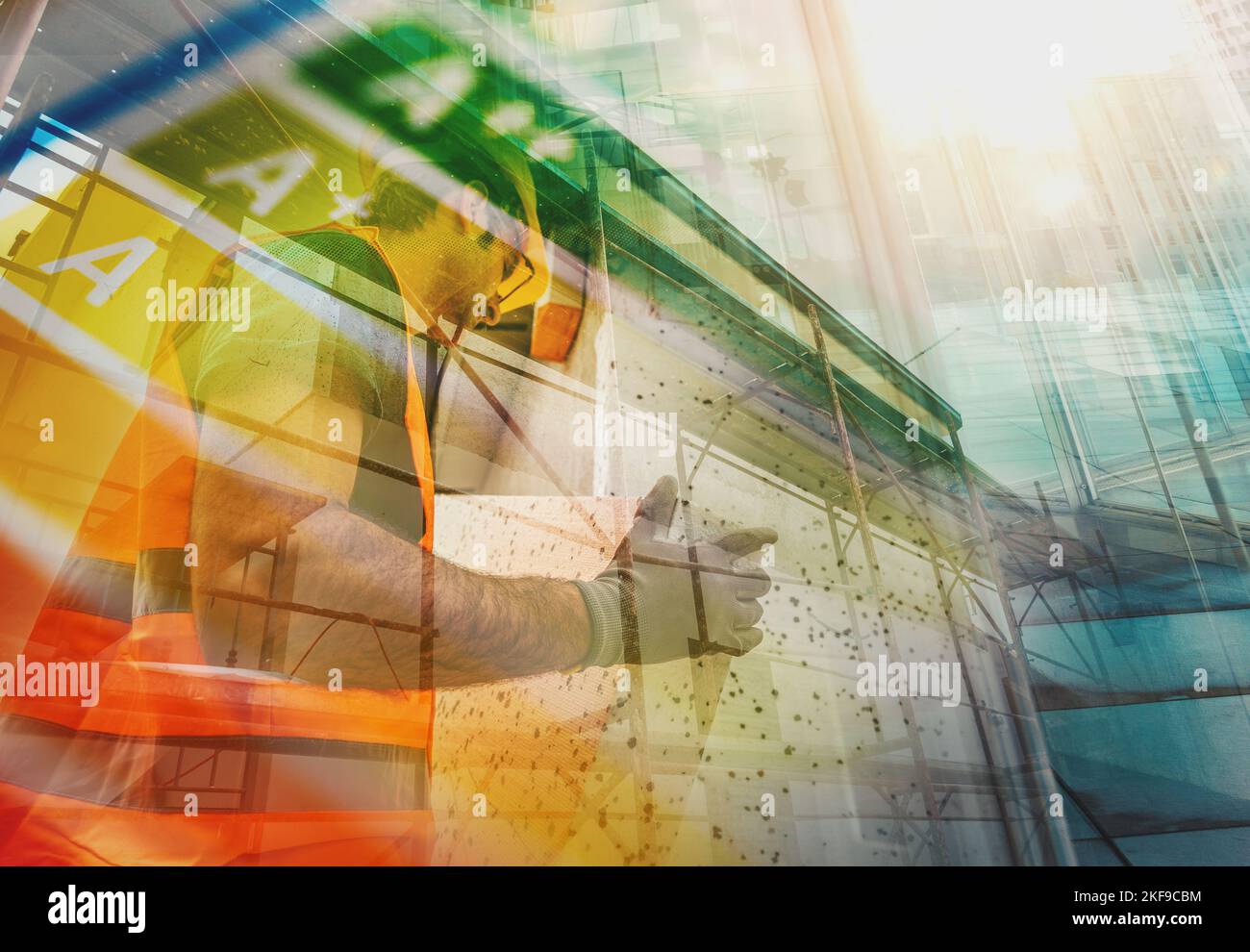Polystyrene thermal cladding for energy saving on a construction site Stock Photo