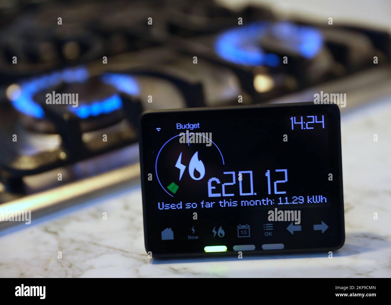 London, UK. 14 November, 2022. A household smart meter, monitoring gas and electricity accounts