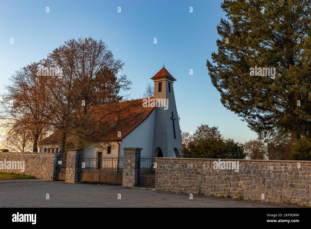 Modern Catholic church in European countryside Stock Photo