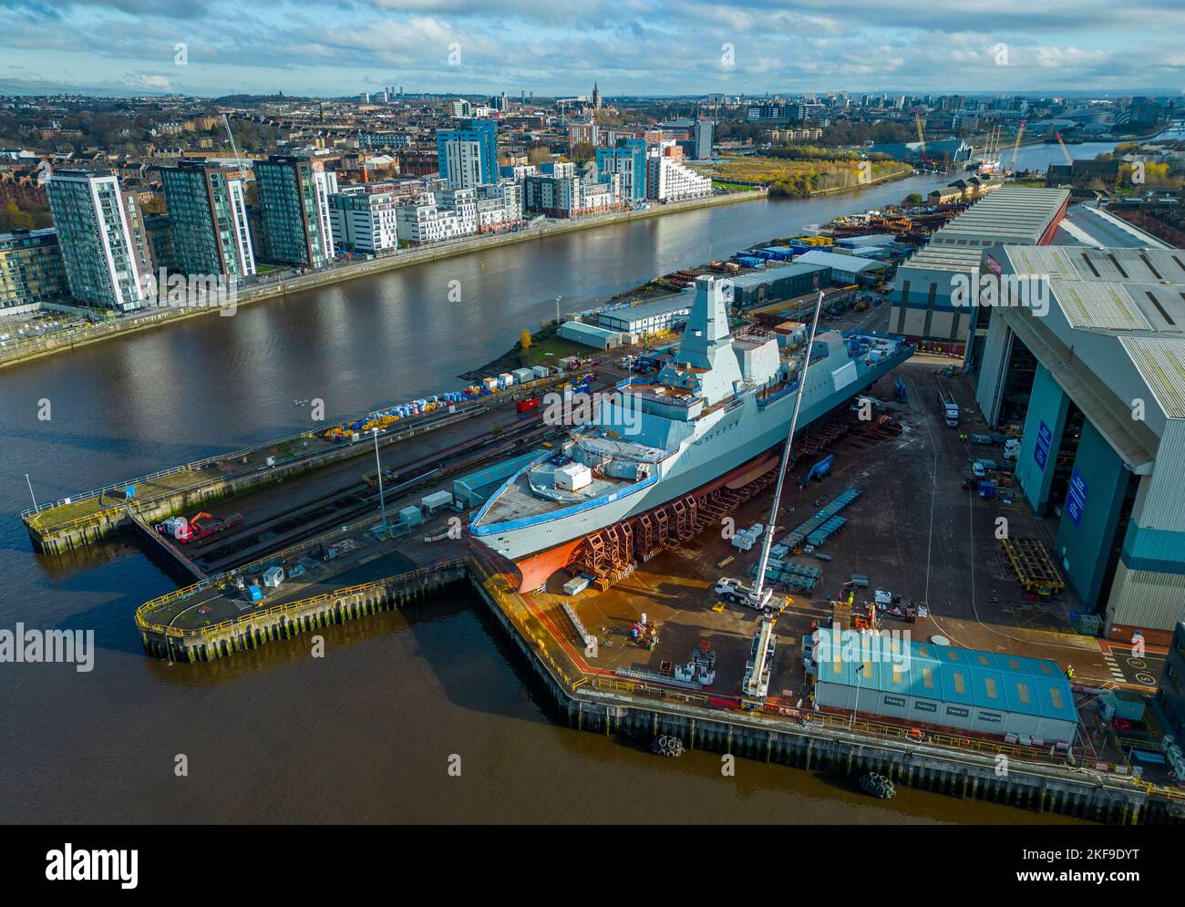 View of HMS Glasgow Type 26 antisubmarine warship being built at BAE
