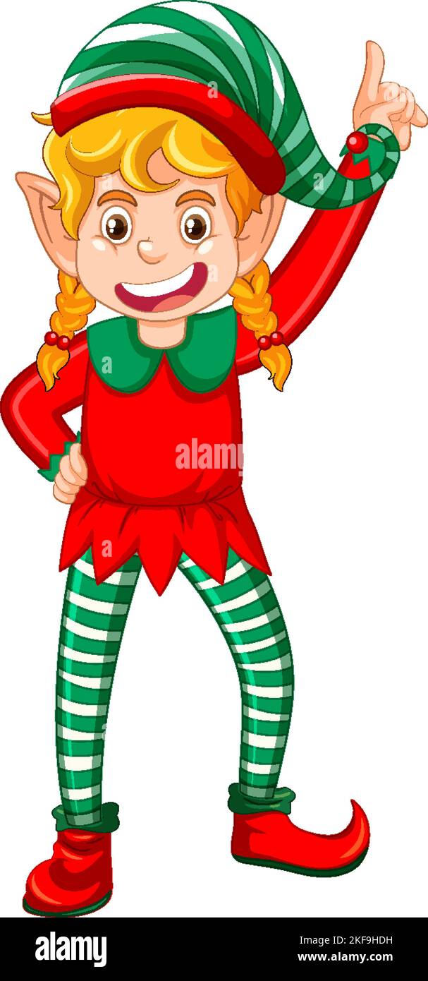 Cute kid wearing elf costume cartoon illustration Stock Vector