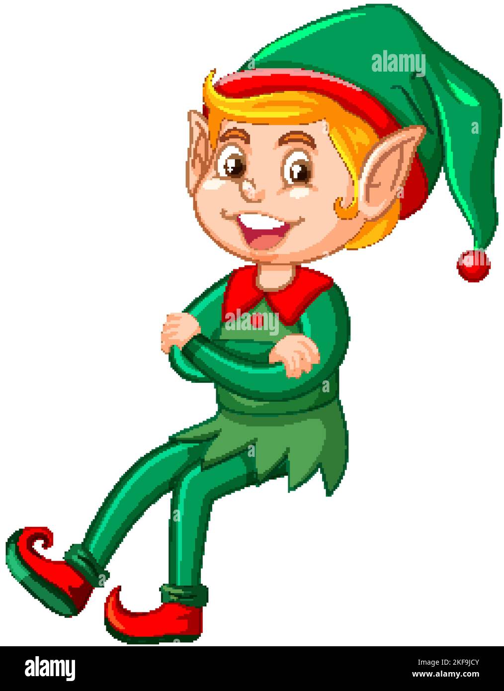 Christmas elf sitting cartoon character illustration Stock Vector Image ...