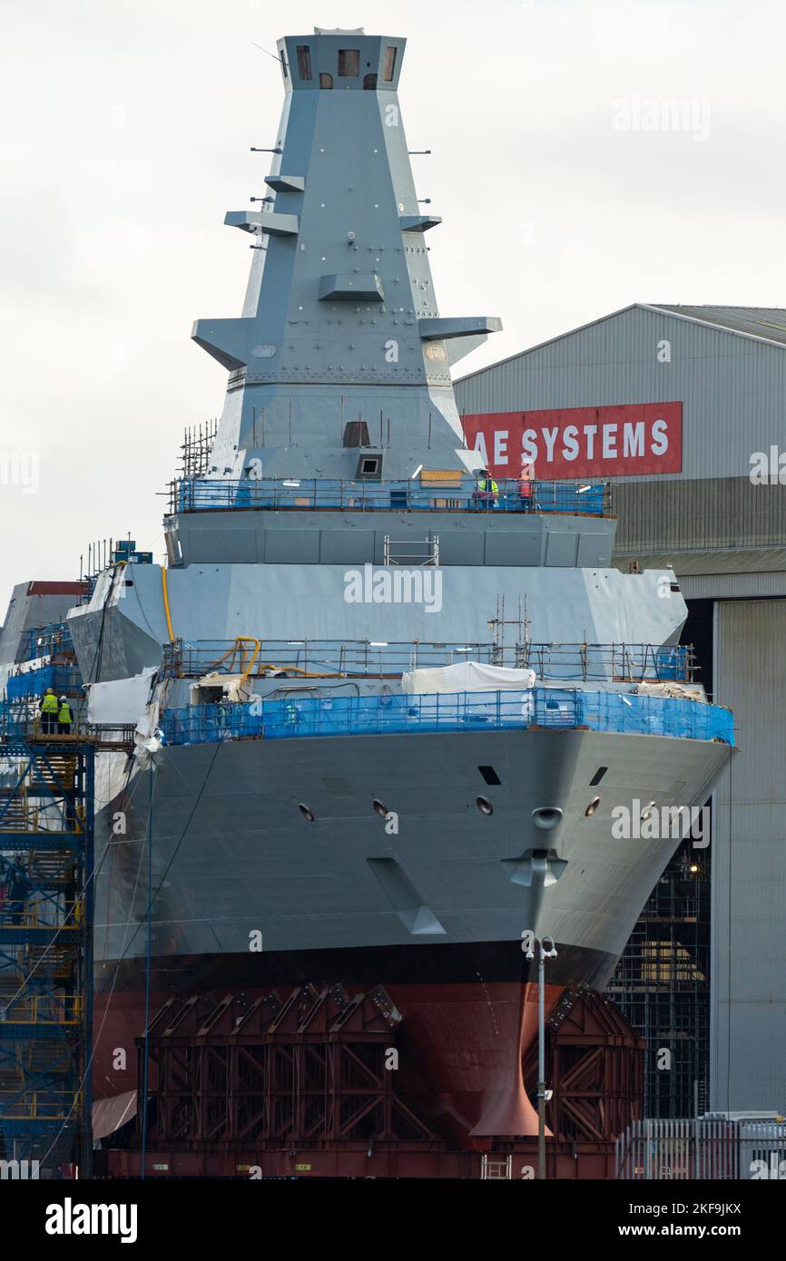 View of HMS Glasgow Type 26 antisubmarine warship being built at BAE
