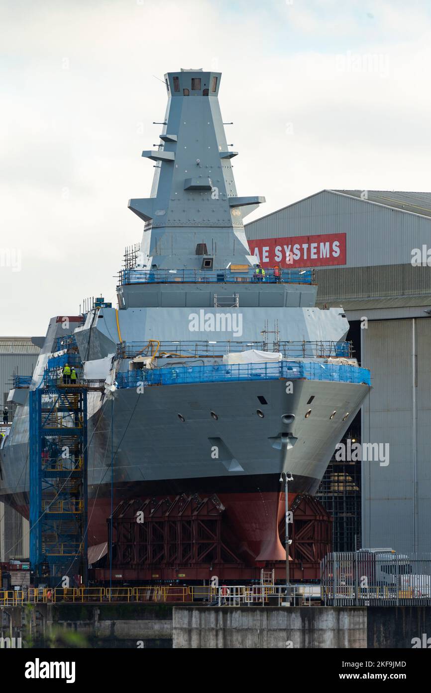 View of HMS Glasgow Type 26 antisubmarine warship being built at BAE