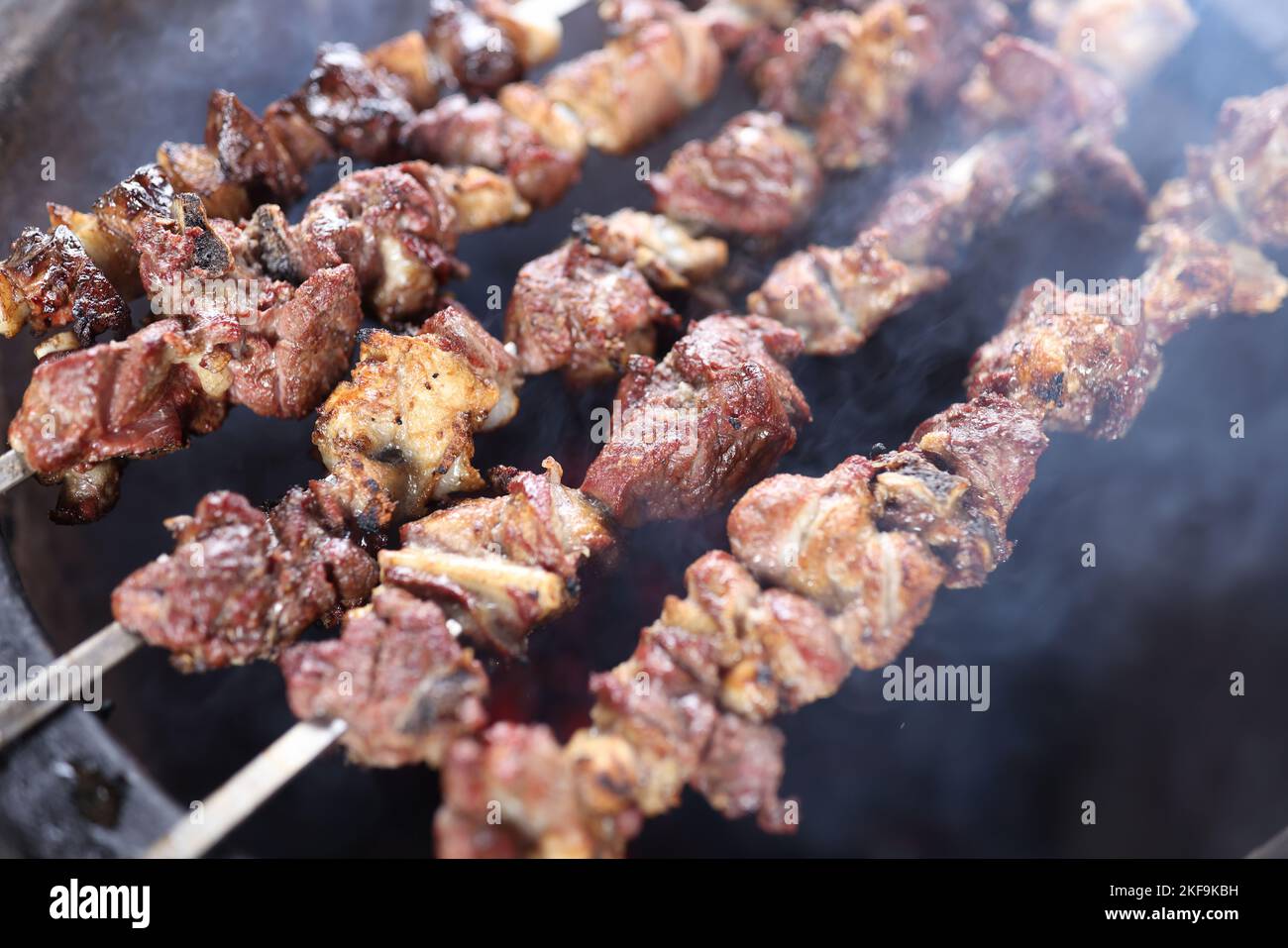 Preparation of shish kebab bbq. Stock Photo