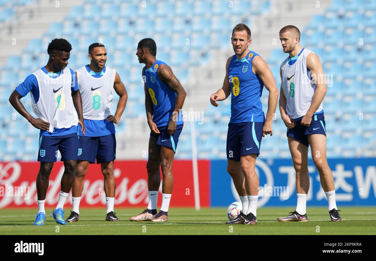 Left to right, England's Bukayo Saka, Callum Wilson, Marcus Rashford ...