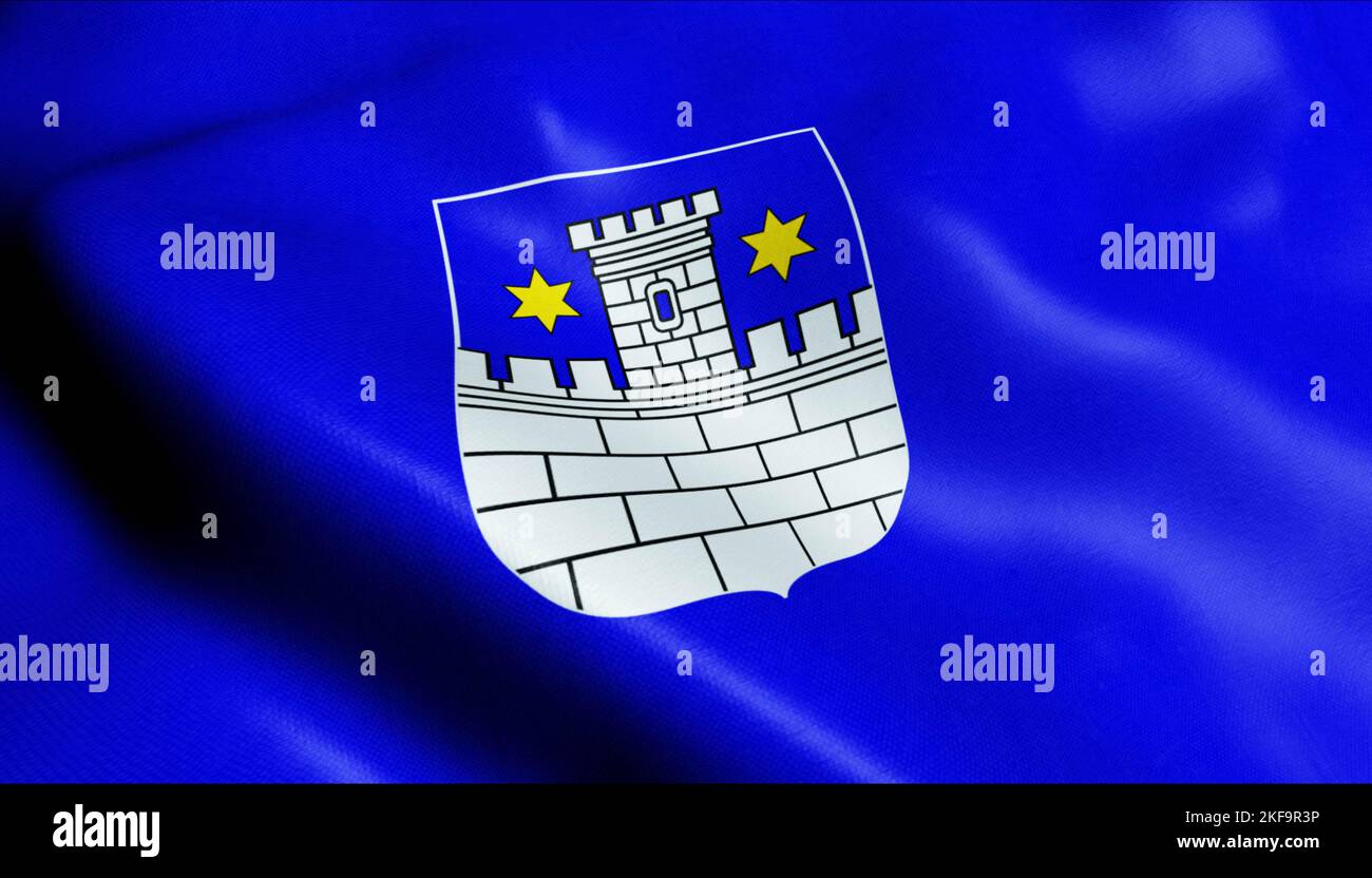 3D Illustration of a waving Croatia city flag of Cakovec Stock Photo