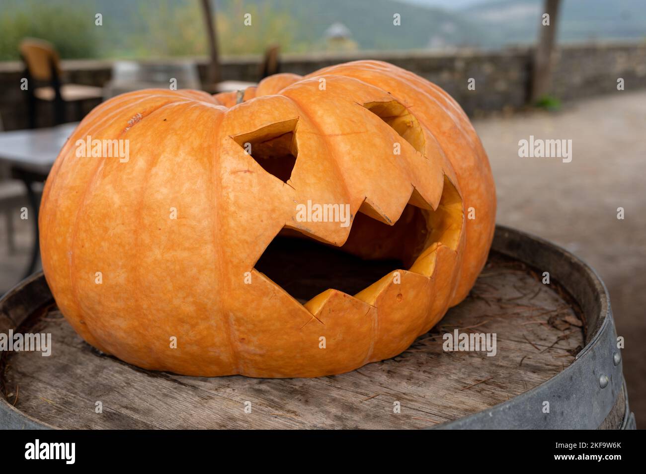 Halloween pumpkin on wooden background Stock Photo