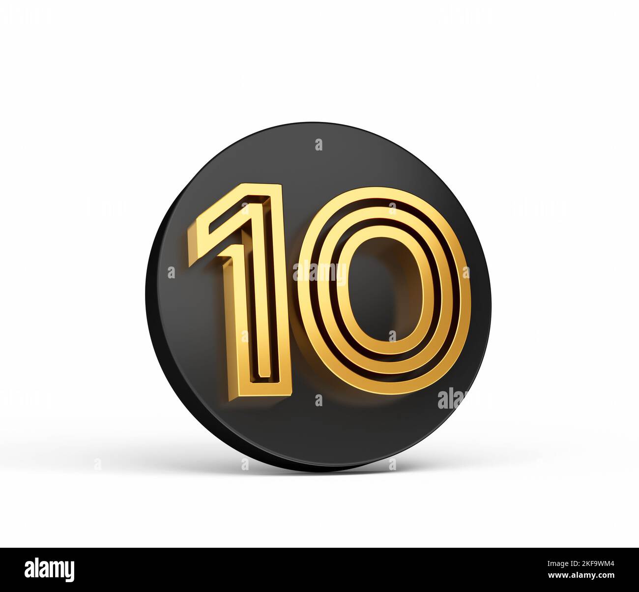 An elite 3D digit number 10 on a black circle isolated on a white