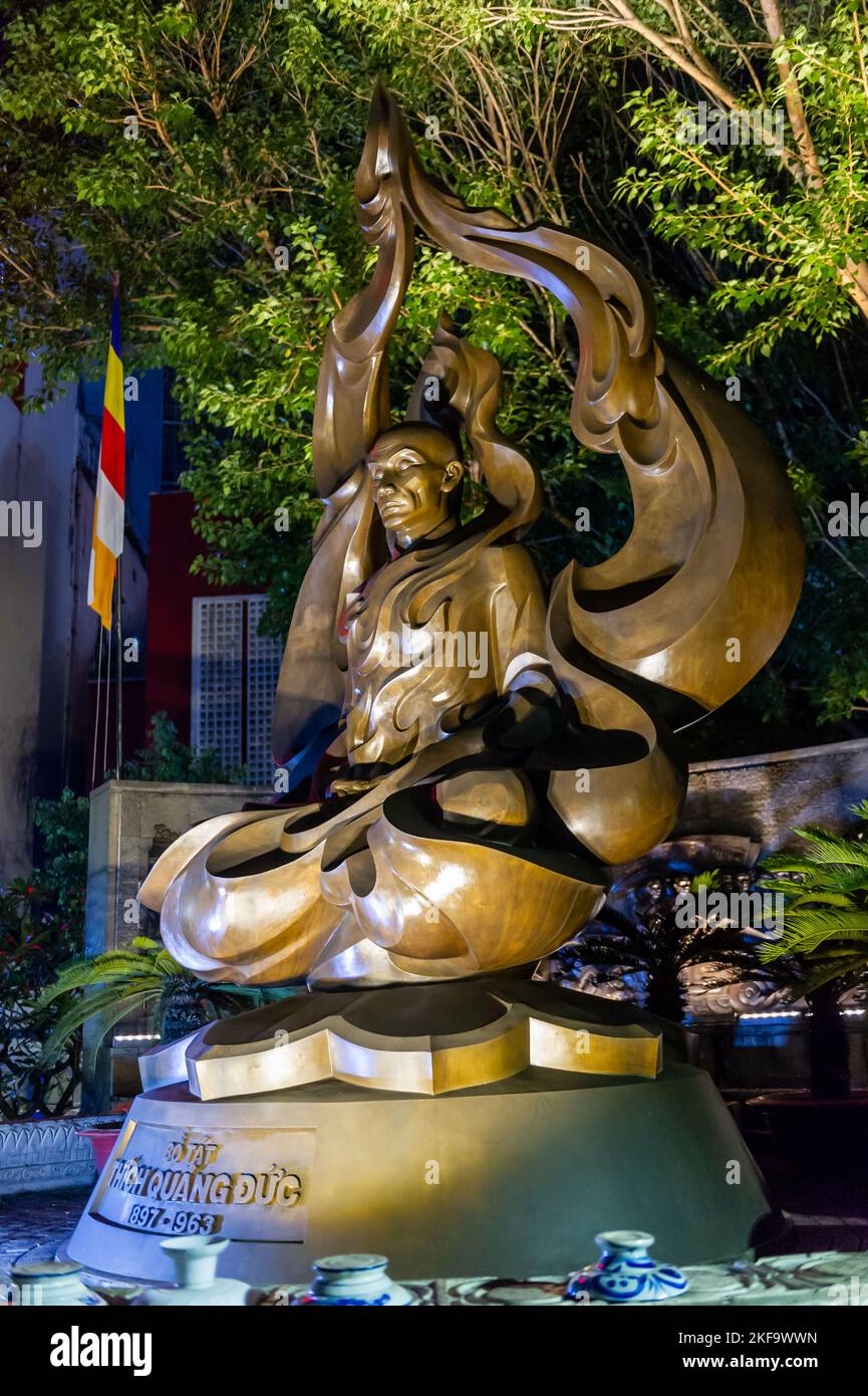 The Venerable Thích Quảng Đức Monument taken at night, Ho Chi Minh City, Vietnam Stock Photo