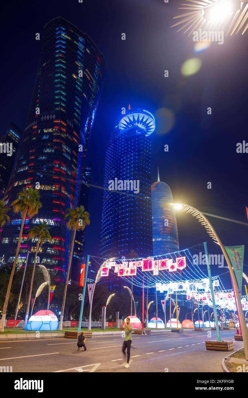 FIFA World Cup Qatar 2022 celebration Lights in Qatar 2022 Also decorated with the flags of the