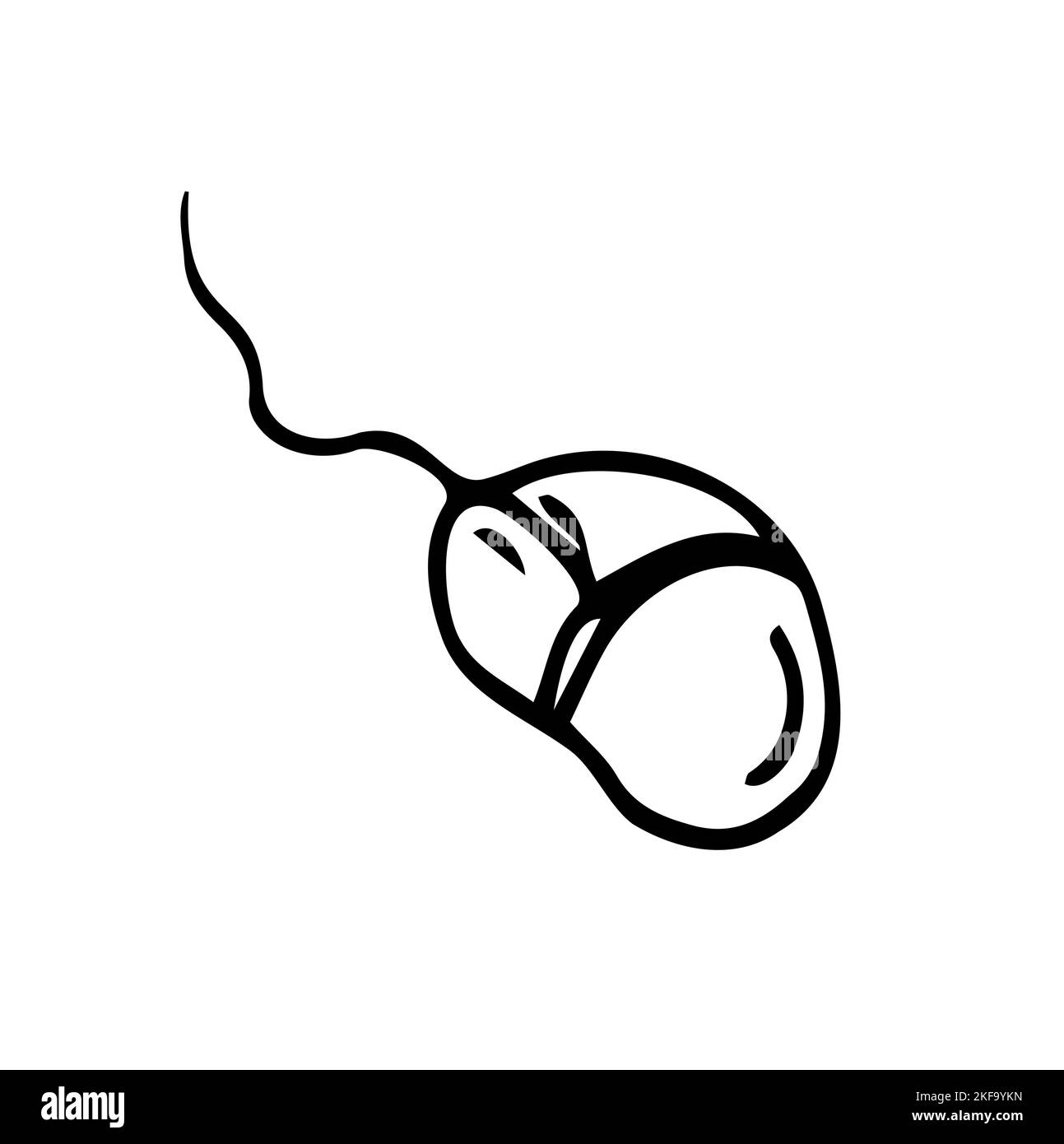 Computer mouse. Coordinate device for cursor control. Wired. Vector illustration in doodle style. Contour on an isolated white background. Sketch. Ill Stock Vector