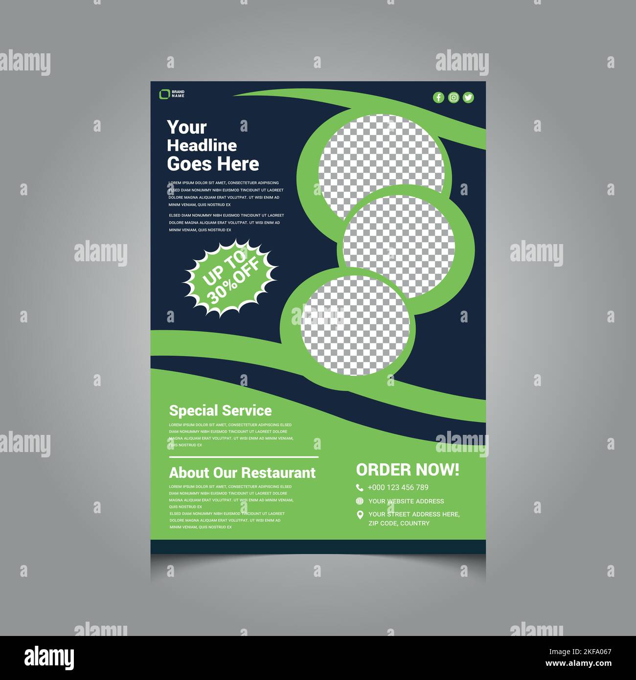 Food flyer design templates are modern with colorful A4 size vectors