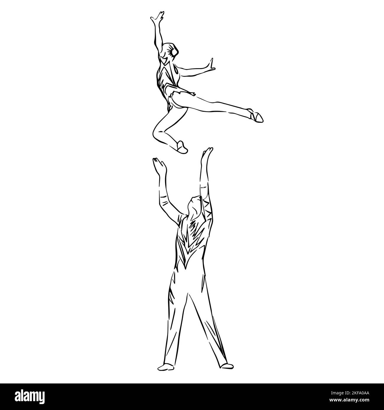 Acrobatic, balance, performance, cooperation concept. Hand drawn