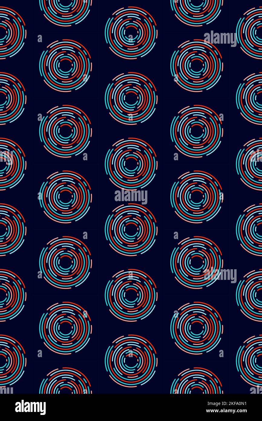 Colorful concentric arcs, seamless pattern, fun geometry, punchy forms and colors Stock Vector