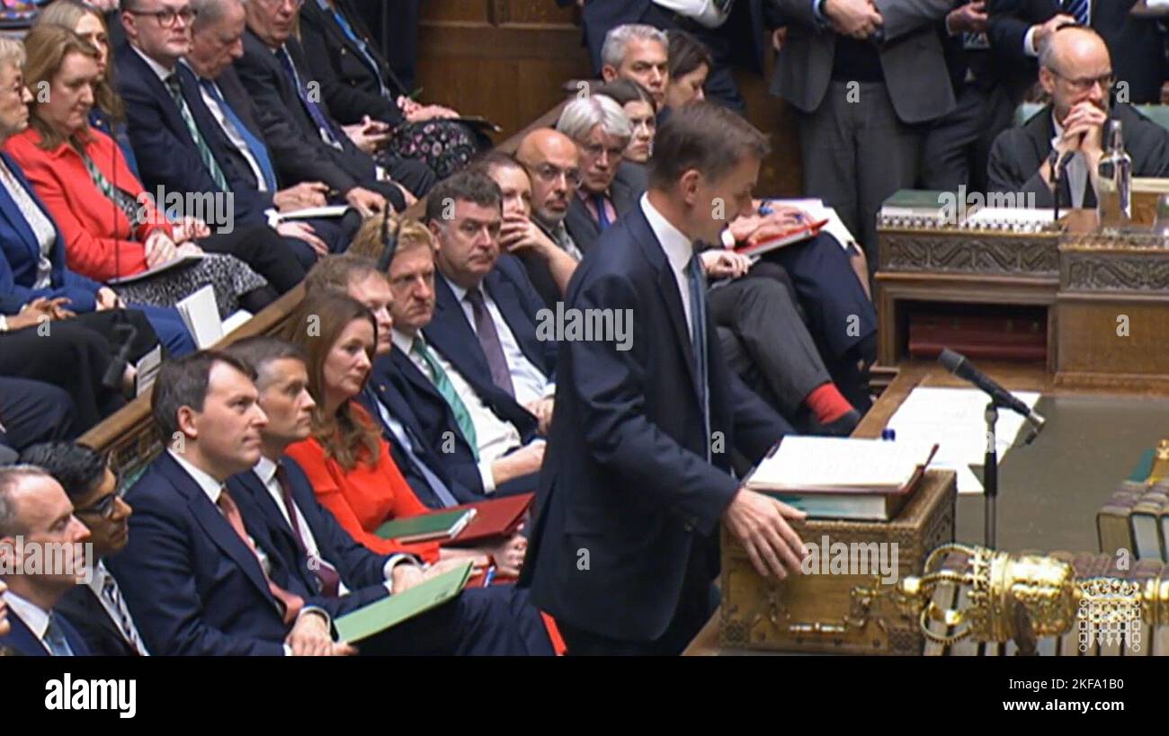 Chancellor of the Exchequer Jeremy Hunt delivering his autumn statement ...