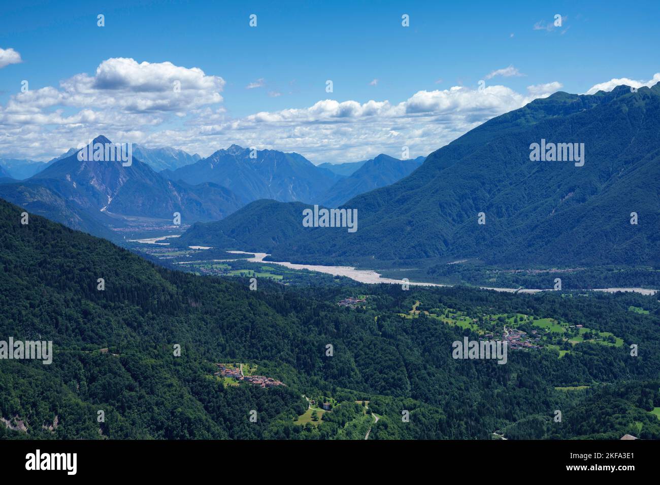 Mountain landscape near Ampezzo, Friuli-Venezia Giulia, Italy, along the road to Passo Pura at summer Stock Photo