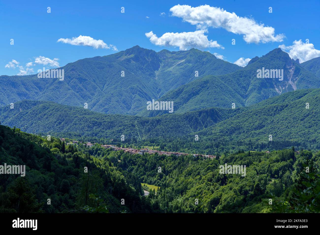 Mountain landscape near Ampezzo, Friuli-Venezia Giulia, Italy, along the road to Sauris at summer Stock Photo