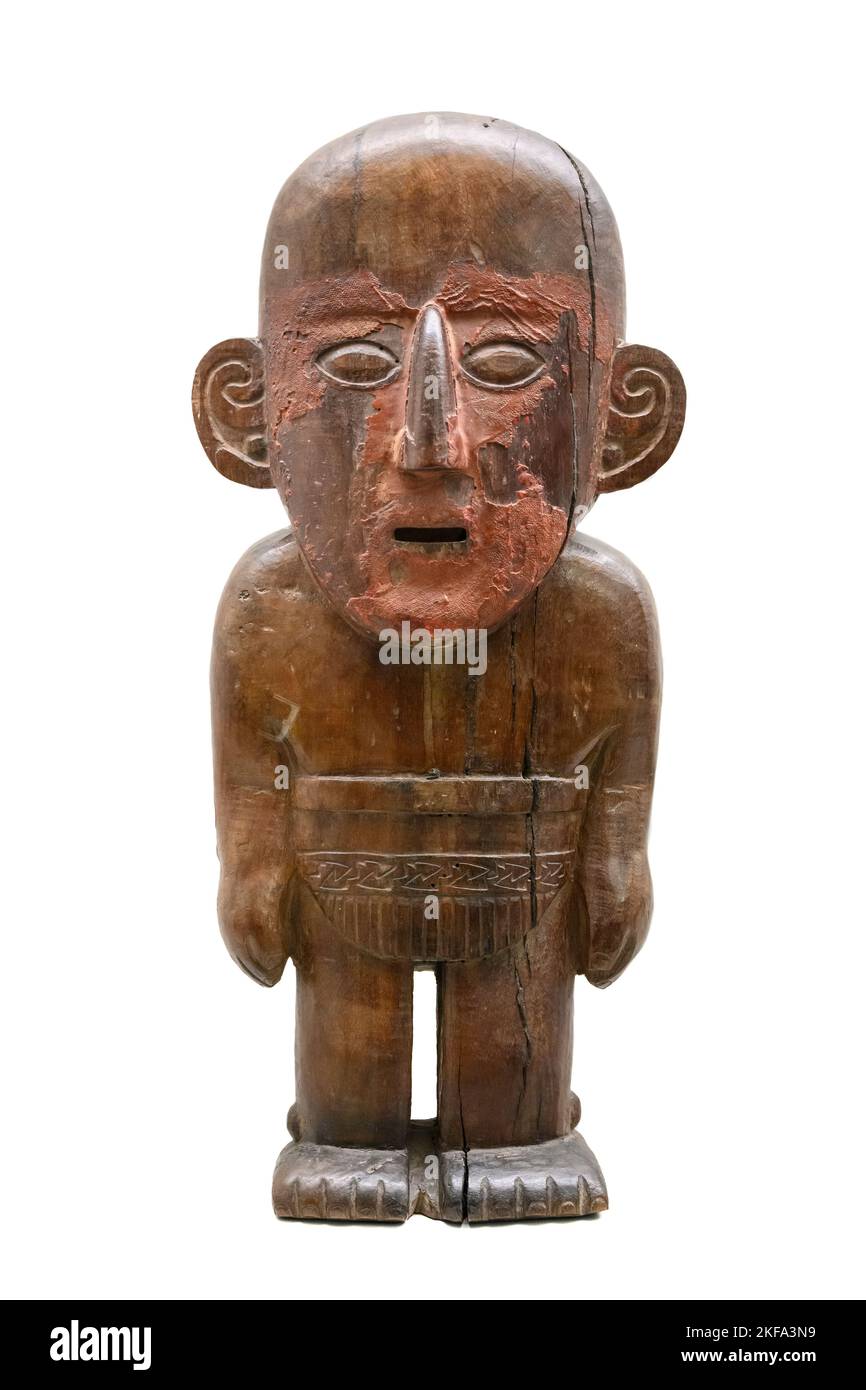 Male figure. painted wood, from the Chimor kingdom or Chimu culture of Peru. between 1100 and 1400 AD Stock Photo