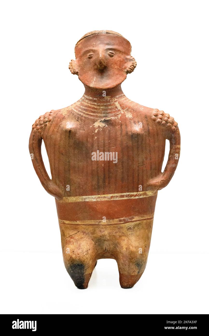 Anthropomorphic, ceramic figure representing a chief. in the  Nayarit style (400 BC-700 AD). Western Mexico. Stock Photo