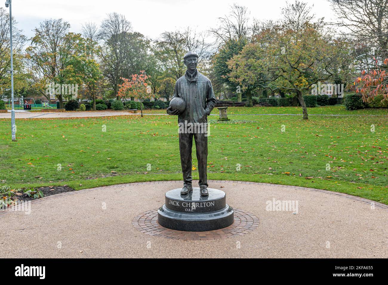 Jackie Charltons Statue in Hirst Park Ashington, Northumberland where