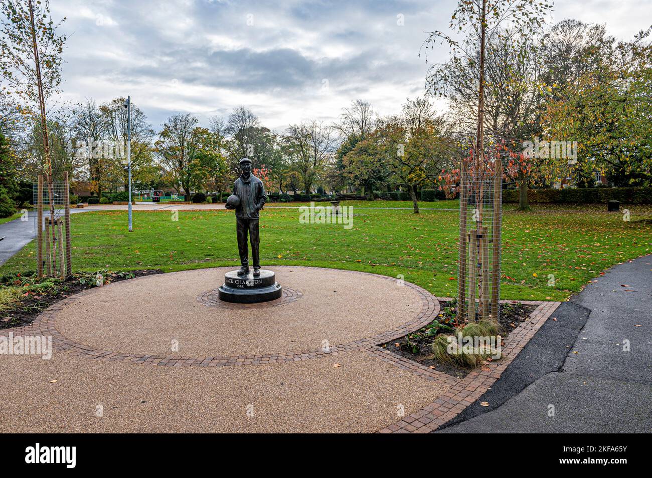 Jackie Charltons Statue in Hirst Park Ashington, Northumberland where