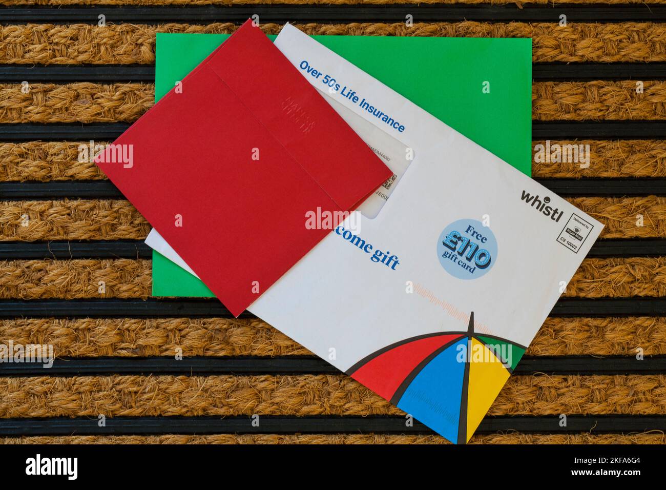 Envelopes, mail post, Christmas cards, on Christmas door mat Stock Photo -  Alamy