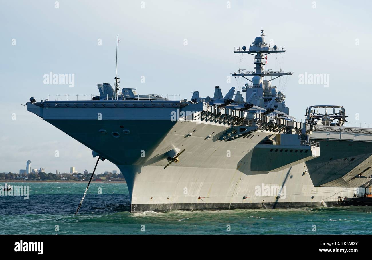 A view of the US Navy's newest aircraft carrier the USS Gerald R. Ford ...