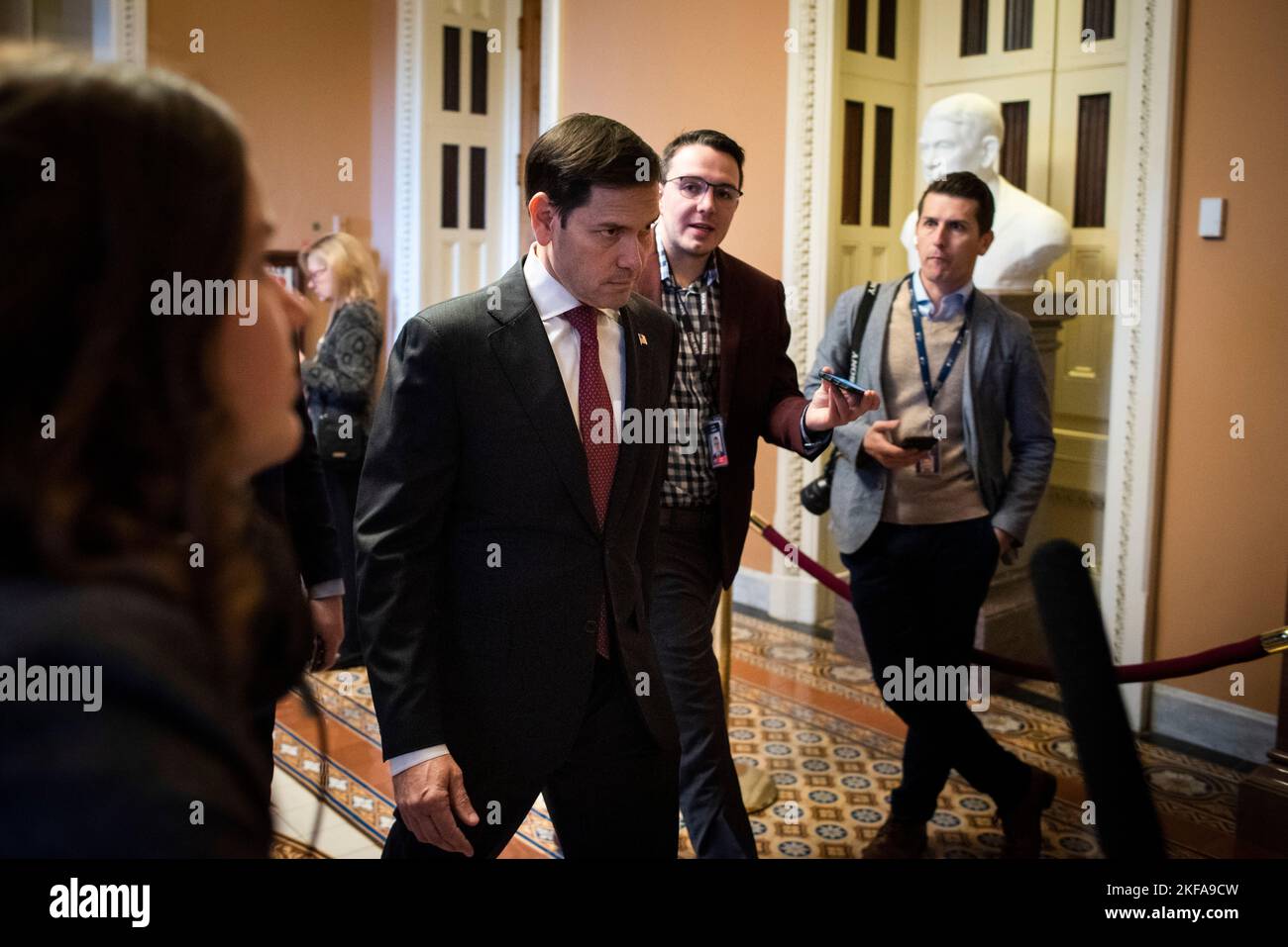 Washington, United States Of America. 16th Nov, 2022. United States Senator Marco Rubio (Republican from Florida) walks past reporters during the Senate Republican leadership votes on Capitol Hill, in Washington, DC, Wednesday, November 16, 2022. Credit: Cliff Owen/CNP/Sipa USA Credit: Sipa USA/Alamy Live News Stock Photo