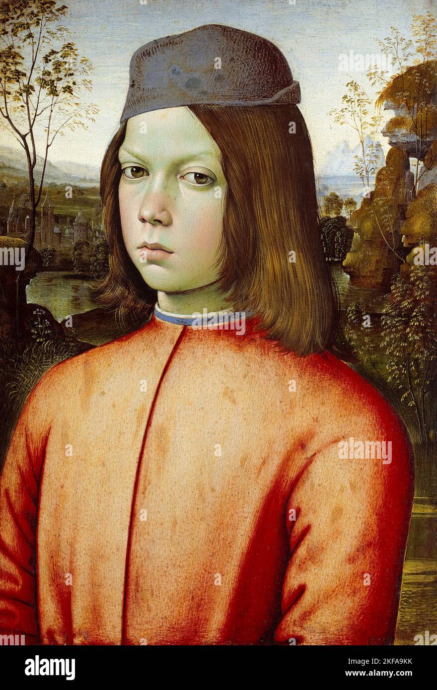 Pinturicchio painting, Portrait of a Boy, oil on panel, before 1513 Stock Photo