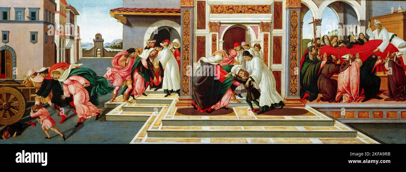 Sandro Botticelli, Last Miracle and Death of St Zenobius, painting in