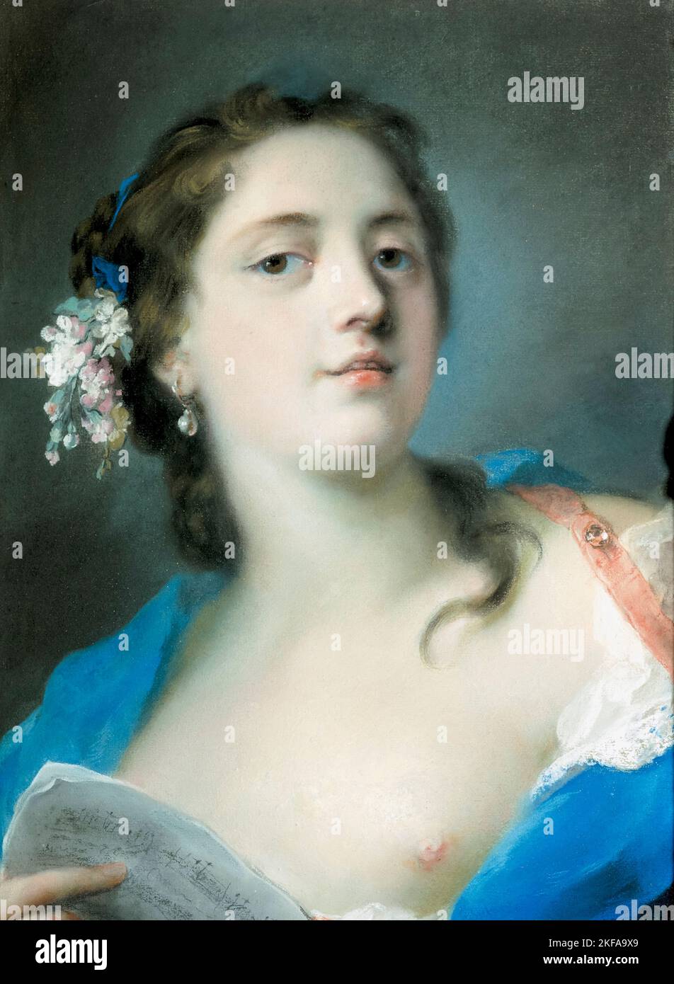 The Singer Faustina Bordoni (1697-1781) with a Musical Score, portrait painting in pastel by Rosalba Carriera, 1724-1725 Stock Photo