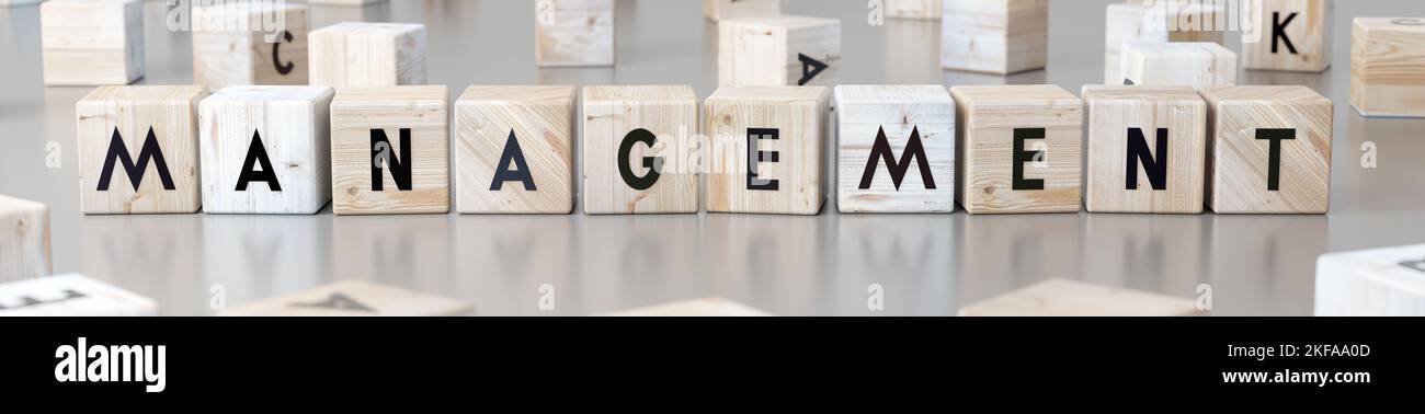Management - word on wooden blocks - 3D illustration Stock Photo - Alamy