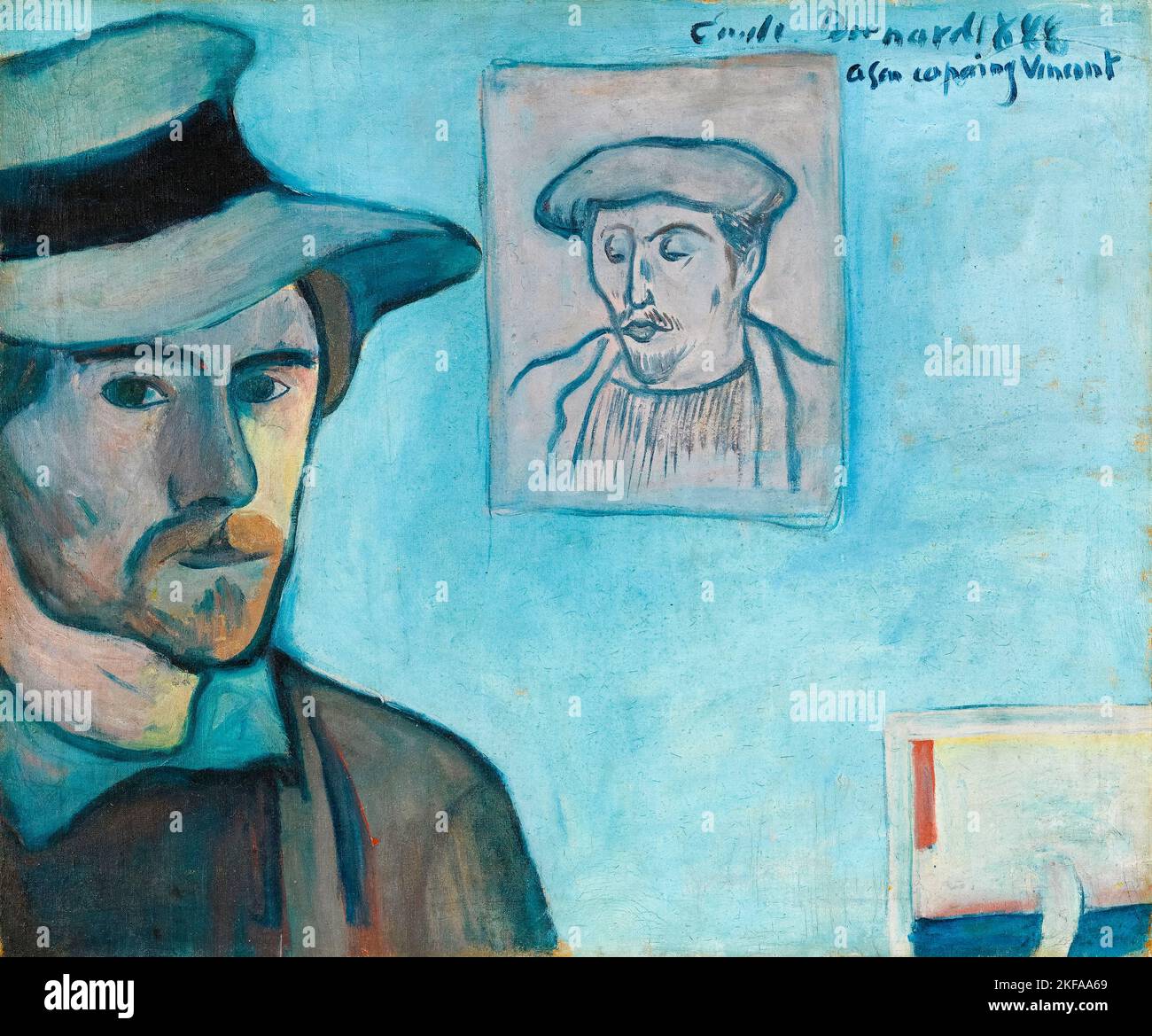 Emile Bernard, SelfPortrait with a Portrait of Gauguin, painting in