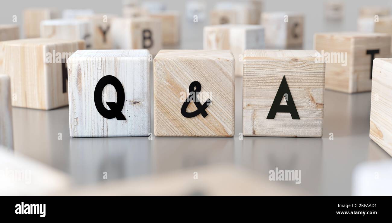 Questions and answers word on wooden blocks 3D illustration Stock Photo Alamy