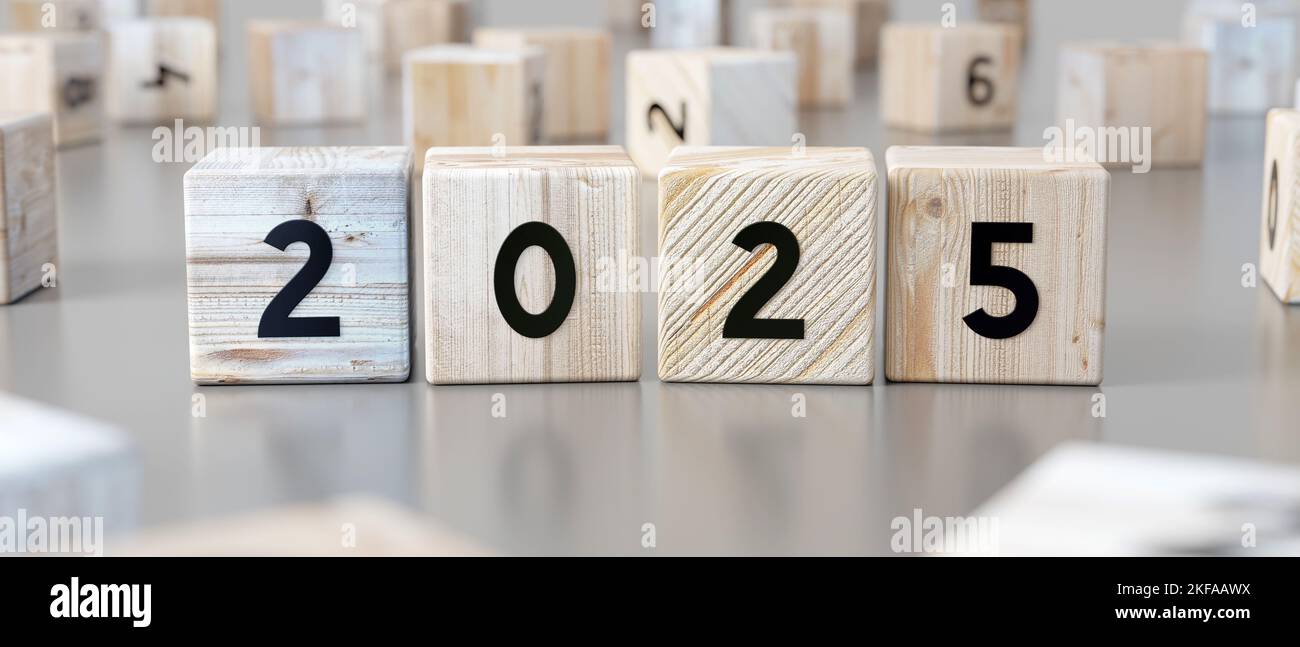 2025 word on wooden blocks 3D illustration Stock Photo Alamy