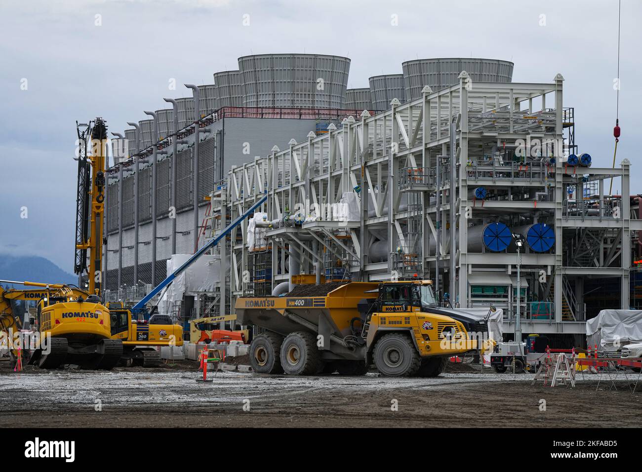 Cooling towers used to dissipate heat generated when natural gas is converted into liquefied