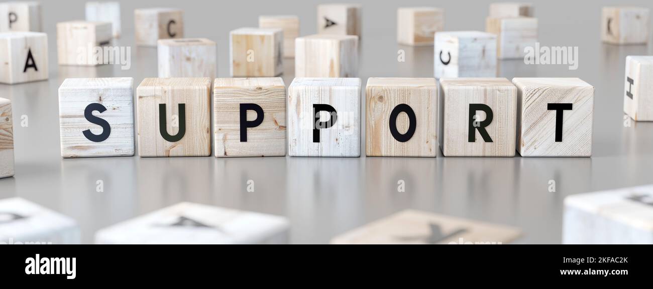 Support - word on wooden blocks - 3D illustration Stock Photo - Alamy
