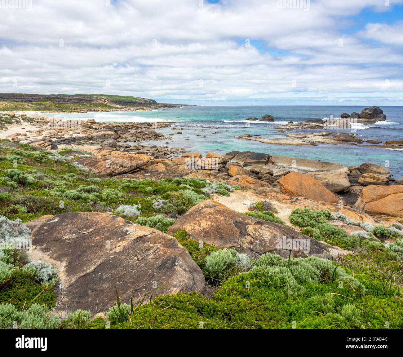 Granite boulders on coastline north of Redgate Beach Margaret River Western Australia Stock Photo