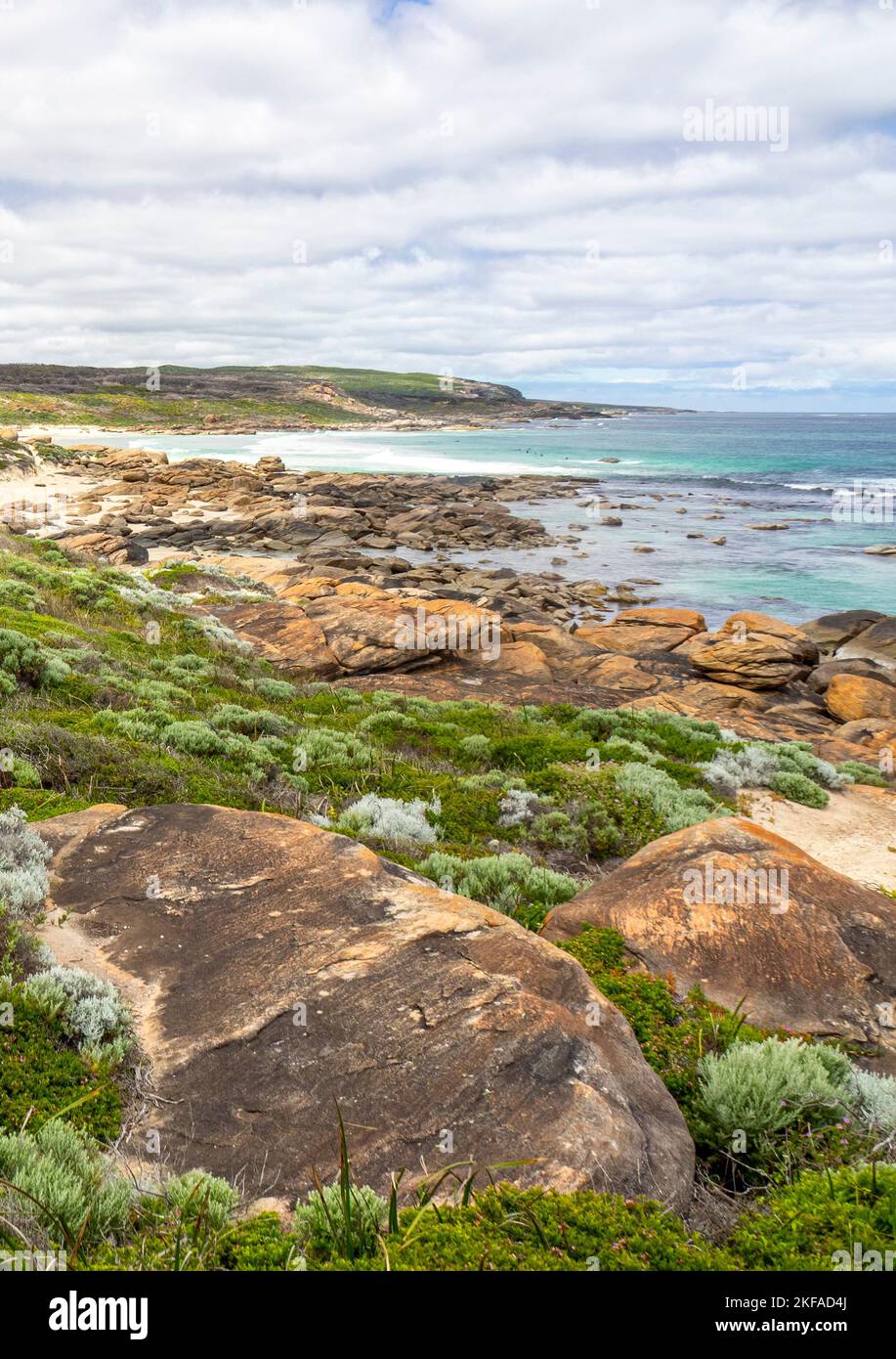 Granite boulders on coastline north of Redgate Beach Margaret River Western Australia Stock Photo