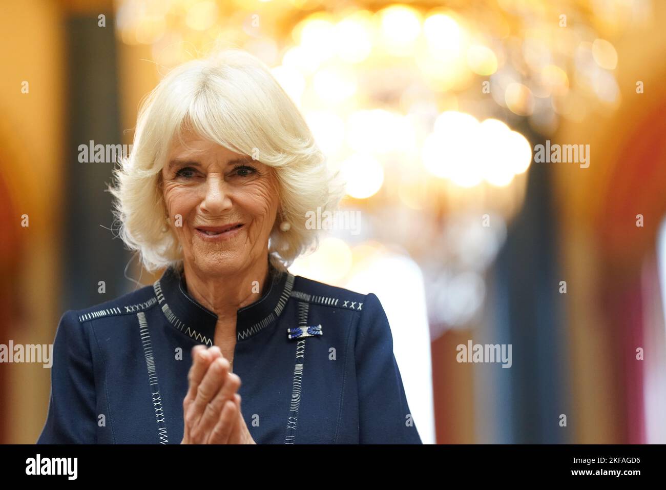 The Queen Consort during a reception for winners of the Queen's Commonwealth Essay Competition